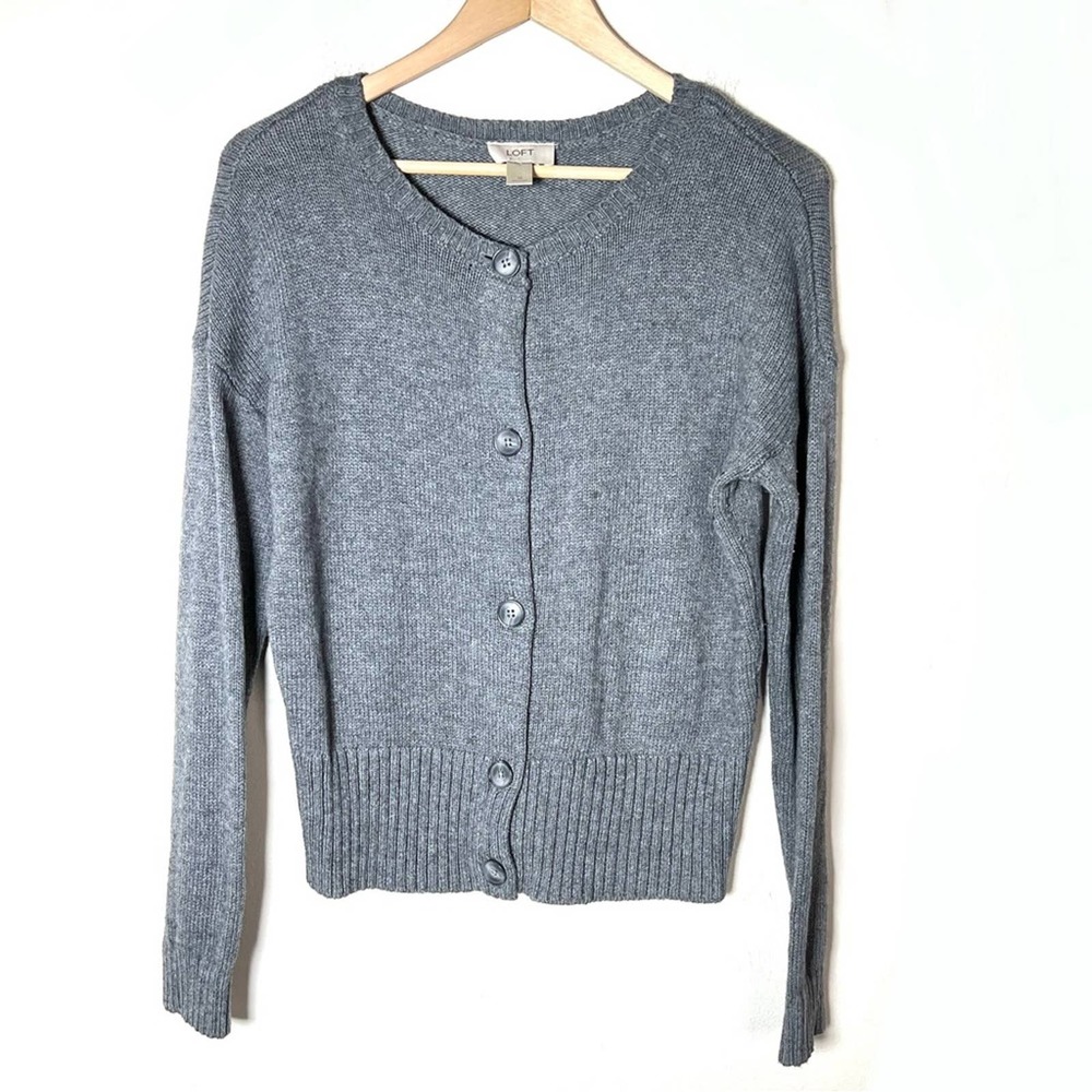 Loft gray wool blend button down cardigan sweater size medium M B178